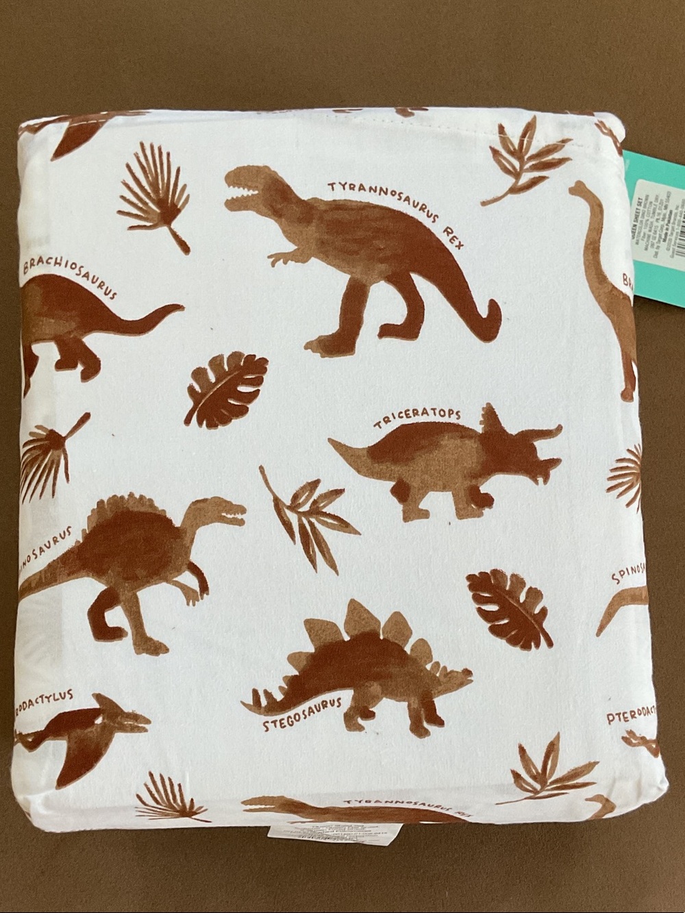 Queen Pillowfort White Sheet with Brown Watercolor Dinosaur Print